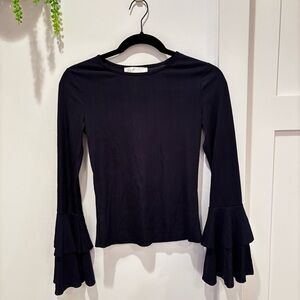 J.O.A Euro Knit Women's Navy Long Sleeve Ruffle Sleeve Fairy Whimsy Top Size S